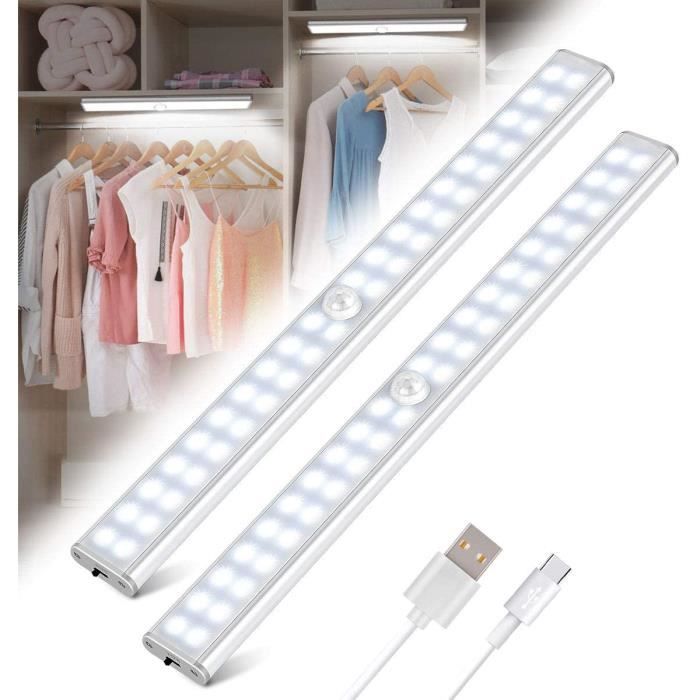 Lampe de Placard 40 LED,Sans Fil Rechargeable par USB, Aimanté, Détecteur  de Mouvement,4 Modes d'Éclairage,Lumière de Placard(2ps) - Cdiscount Maison