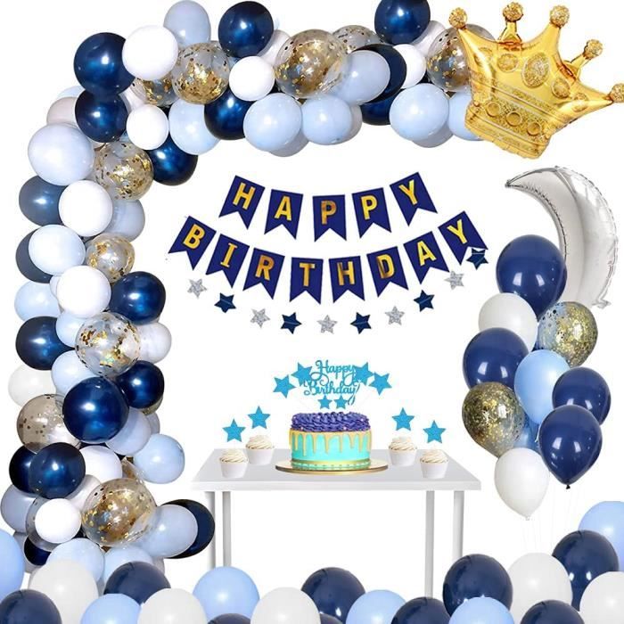 Decoration Anniversaire Garcon Ballon Anniversaire Hommelatex Ballon Bleu Blanc Banderole Joyeux Anniversaire Ballons Confett 474 Cdiscount Maison