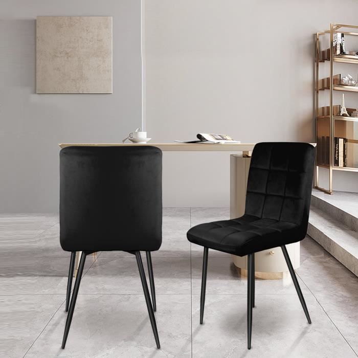 chaises de salle à manger carrées - alicia - pieds en fer velouté - poids maximum 120kg - noir