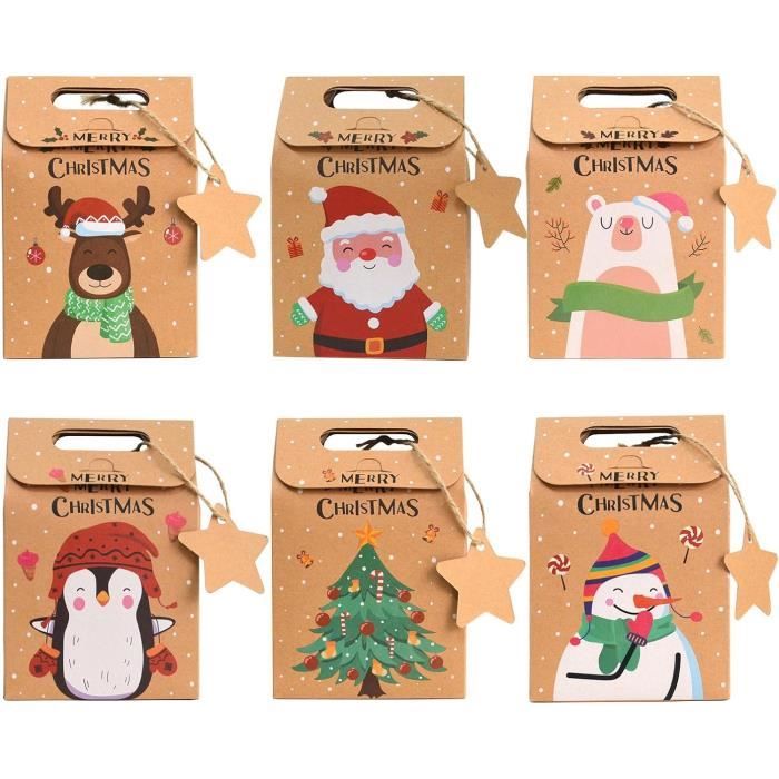 6Pcs Joyeux Noël Bonbons Boîte Cadeau Avec Étiquette Papier Kraft Biscuits  Boîtes D'Emballage Cadeau 2024 Fête De Noël Maison[H3405]