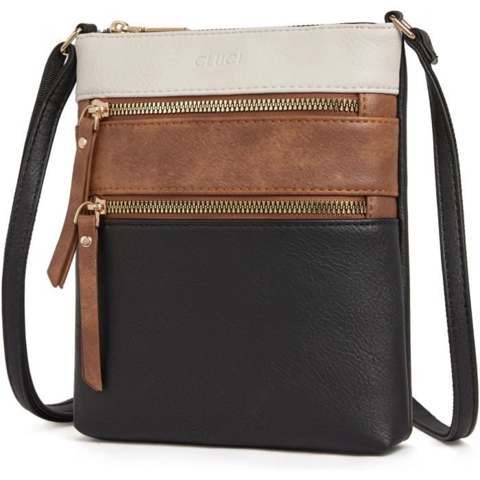 Sac à Main Bandoulière Léger Femme En Simili Cuir PU Marron - Multi-poches - Doré