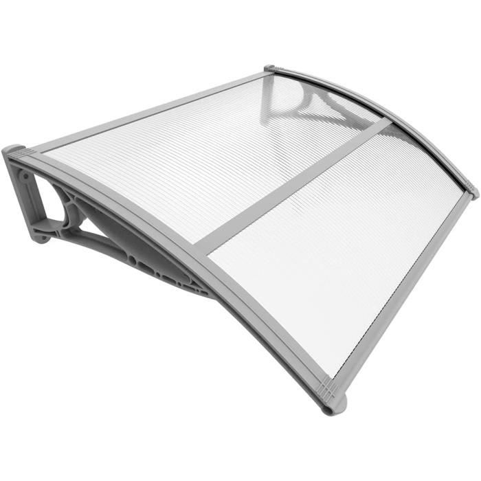 Auvent De Porte En Polycarbonate 80x120cm - Protection Pluie Et UV, Cadre Gris, Pour Entrée Et Terrasse