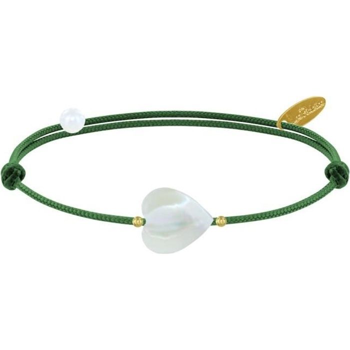 Les Poulettes Bijoux - Bracelet Petit Coeur de Nacre et Perle Plaqué Or - Classics - Vert