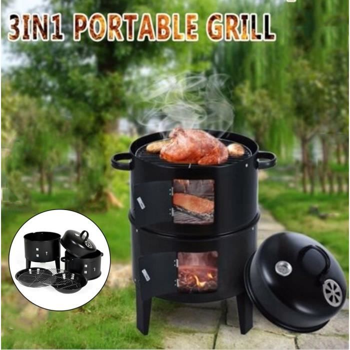 Noir Portable Extérieur Camping Bouteille de Voyage de charbon de bois cuisson BBQ