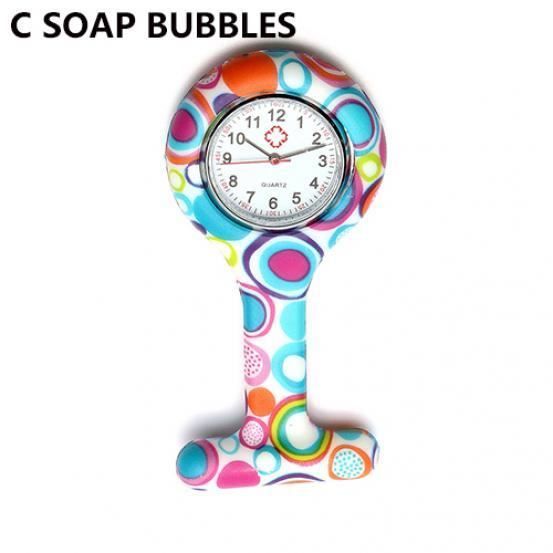 873538 Broche montre tunique infirmière en silicone avec la batterie gratuite Docteur médical nouveau style C bulles de savon