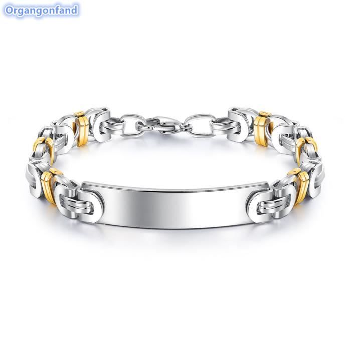 bracelet homme -bracelet en acier au titane à texture de conception simple-couleur acier/ doréhommes