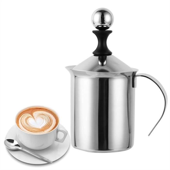 cr/ème latte Wuudi Mousseur /à lait manuel Avec double maille En acier inoxydable cappuccino Pour caf/é chocolat chaud 400 ml