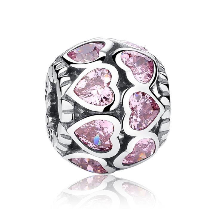 Breloque Naissance En Argent 925 - Cœur Ajouré Avec Pierre De Naissance Et Zircon - Pour Bracelet Ou Collier