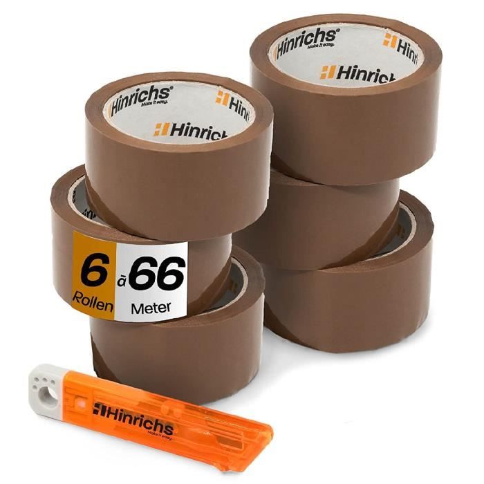 6 x Ruban Adhesif Emballage-6 rouleaux 66 m x 50 mm–incl. Cutter