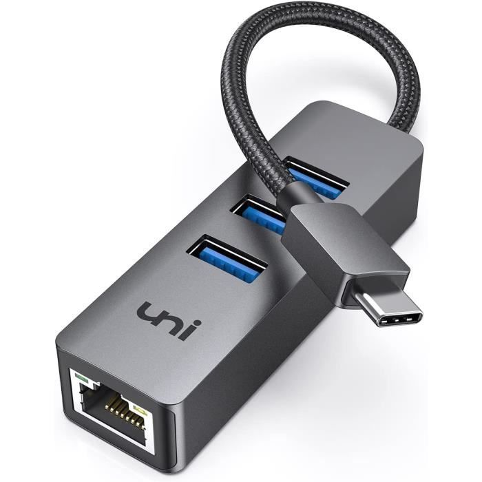 Adaptateur USB C vers Ethernet, USB Type C Ethernet, Adaptateur Ethernet USB-C RJ45 avec Port de Adaptateur USB C vers Ethernet, USB Type C Ethernet, Adaptateur Ethernet USB-C RJ45 avec Port de