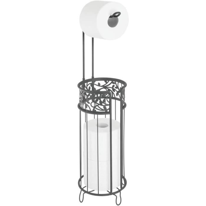 Dérouleur Papier Toilette Porte-Rouleau Toilette Sur Pied Pristine - Design Gris - Sans Perçage - 55 Cm Porte Rouleaux Papier Toilette