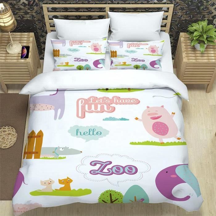 Drap Housse + Taies D'oreiller Microfibre Chat Mignon - Pour Matelas épais Jusqu'à 30 Cm, 120x200 Cm