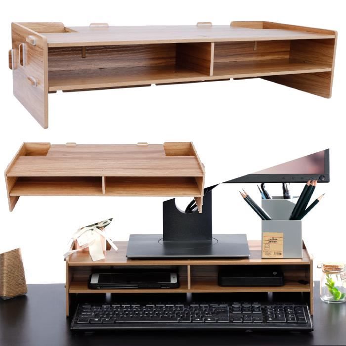 Support Moniteur Bois 60x20x12cm - Rehausseur Ergonomique Bureau - Wbeian