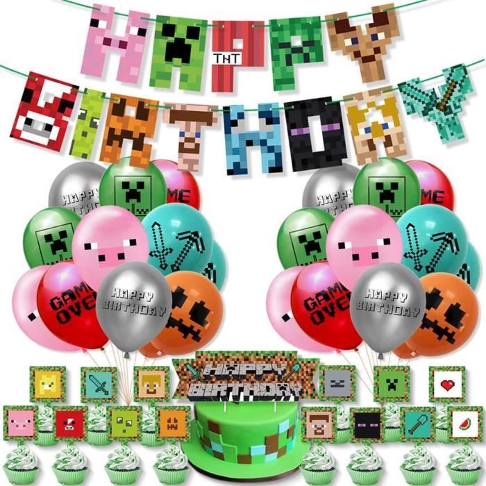 Anniversaire Decoration Fournitures de Fête pour Thème de Jeu Vidéo  Comprend Bannière de Jeux Minecraft Ballon Topper de Gâte [424] - Cdiscount  Maison