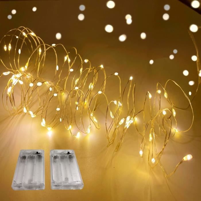 Quntis Mini Guirlande LED Intérieur et Extérieur batterie 3 x AA 3m Guirlande Lumineuse Pile 30 LEDs Blanc Chaud Décoration Lumière pour Chambre Noël Mariage Soirée Maison Jardin 