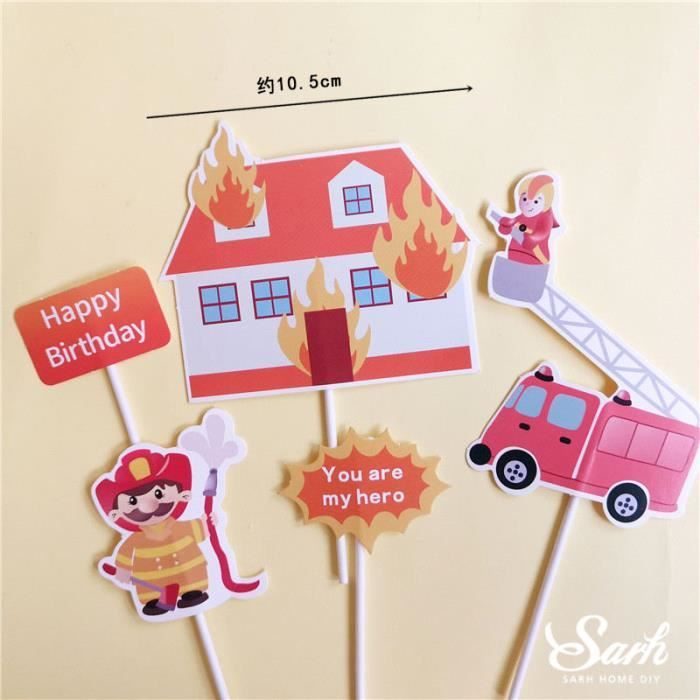 Pistolet A Eau Pompier Decoration Joyeux Anniversaire Pompier Gateau Topper Pour La Journee De Firefighting Set A Ku Cdiscount Maison