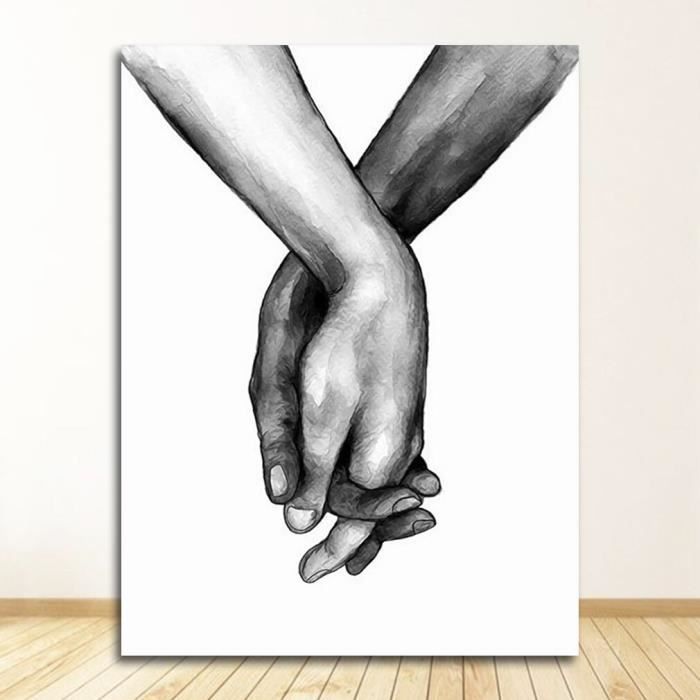 Fyfb 2416 Affiche Imprimee Romantique Motif Couple Amoureux Main Dans La Main Avec Citation Peinture Sur Toile En N Sans Cadre Cdiscount Maison