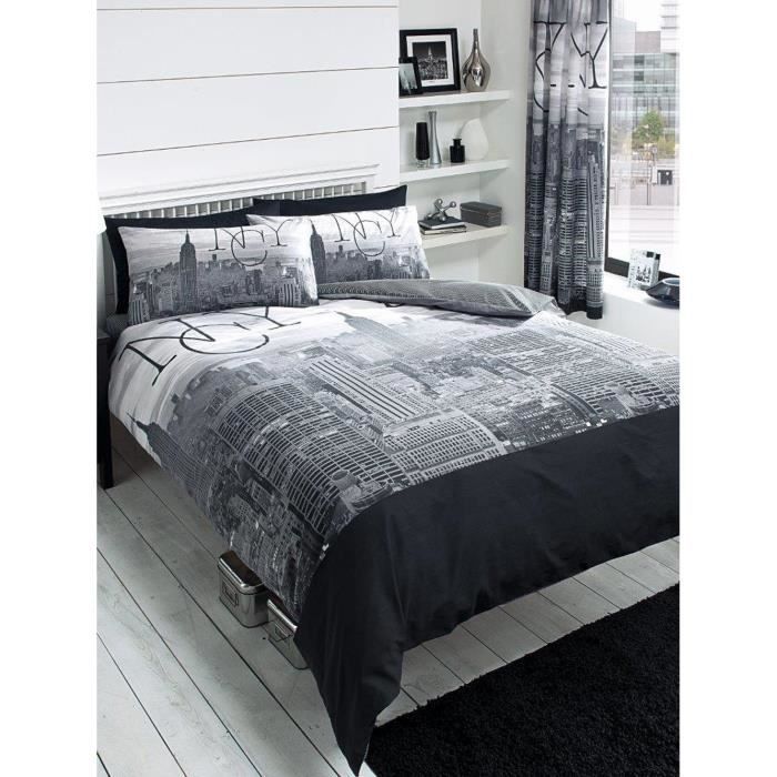 Linge De Lit 155x220 cm NY Skyline Noir New York coton