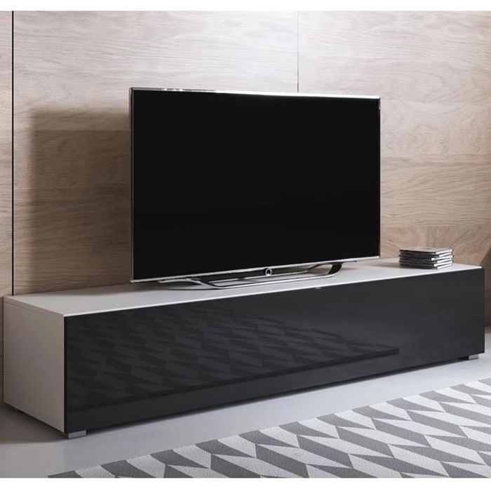 Design Ameublement - Meuble TV LUKE H2 Sur pieds plastique 2 cm - Blanc et Noir Brillant - 160x32x40cm