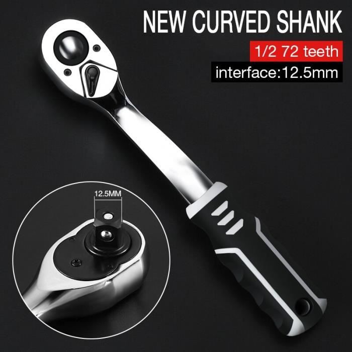 Der Erwachte Poignée à cliquet 1,27 cm, clé à cliquet, clé à douille, 72 dents, libération rapide réversible, fabriqué en acier au chrome vanadium