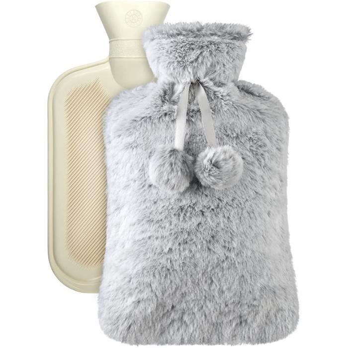 Bouillotte Eau Chaude Vicloon 2L - En Peluche Gris Clair - 8h De Chaleur - Sécurité EN71 - Parfait Hiver