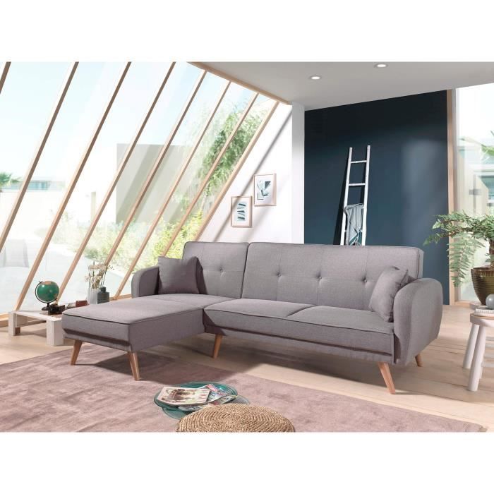 Folke Canapé D Angle Réversible Scandinave Convertible En Tissu 239x85x158cm Couleur Gris Clair