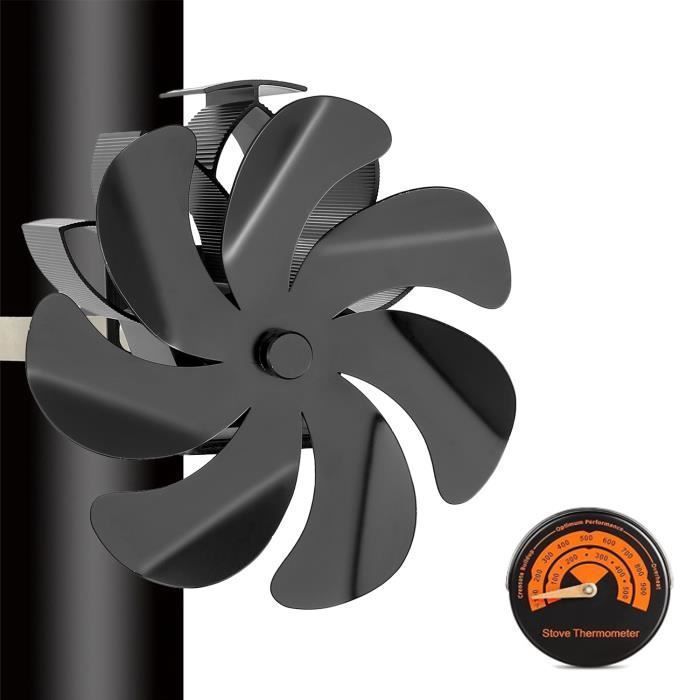Ventilateur Pour Poêle à Bois - BLEOSAN -7 Pales avec Thermomètre - Ventilateur Cheminée Silencieux pour Cheminée Gaz Bûche - Bleosan