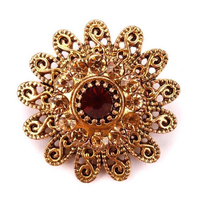 Lot De 2 Petites Broches Vintage - Motif Fleur Et Grenouille, Couleur Or Et Strass - Occasion