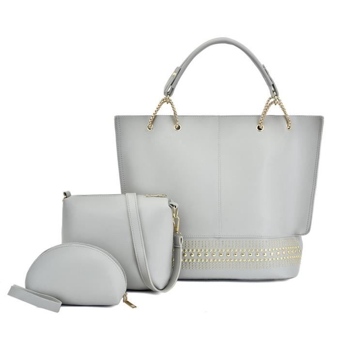 Sac à Main Grand Format Gris Clair En Simili Cuir - Sans Marque, Style épaule, Doublure Tissu