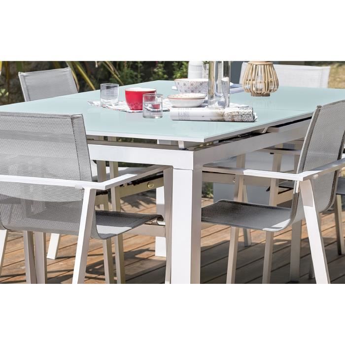 DCB GARDEN Table Mykonos en aluminium et verre avec rallonge automatique 180240 x 100 cm
