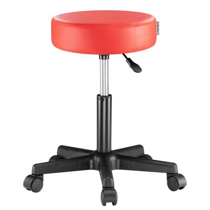 casaria® tabouret de bureau rouge pivotant 360° hauteur réglable 46-60 cm avec roulettes siège rembourrage 10 cm