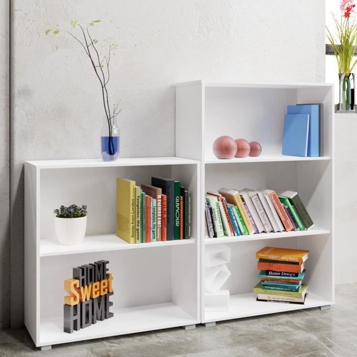 set d'étagères bibliothèque blanc vela meuble de rangement 2 niveaux 3 niveaux pour salon bureau chambre