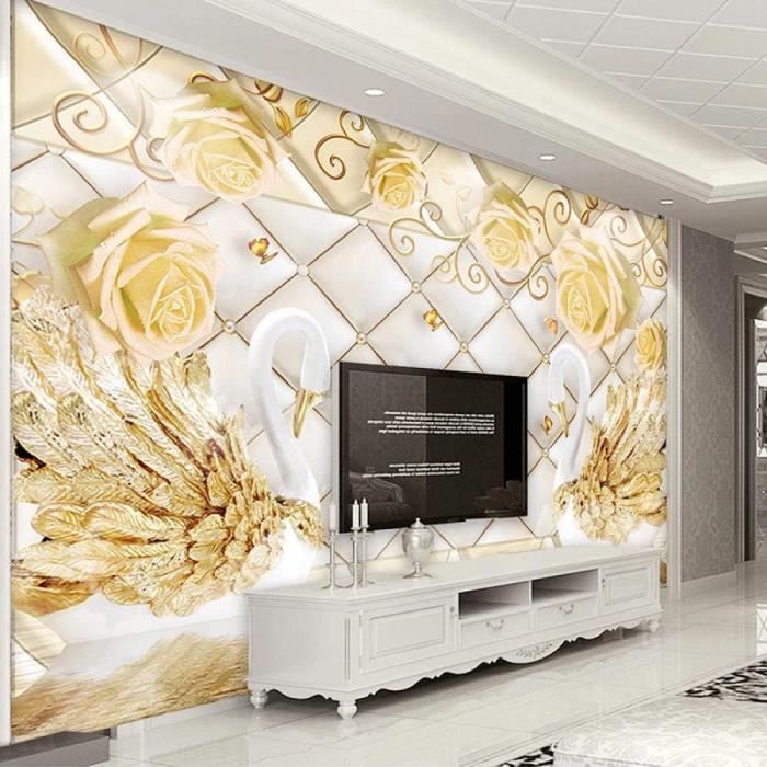 Papier Peint Panoramique 200x150 Cm – Plumes De Paon, 3D, Intissé Autocollant – Déco XXL Pour Salon, TV, Appartement