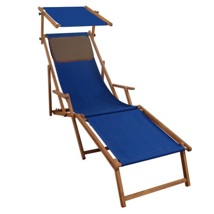 chaise longue de jardin bleue - erst-holz - 10-307fskd - pliant - bois massif - extérieur