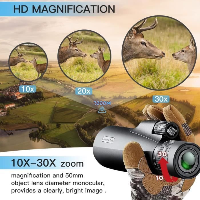 Hengxin-Télescope Monoculaire à Zoom 10-30x50 pour AdultesZoom