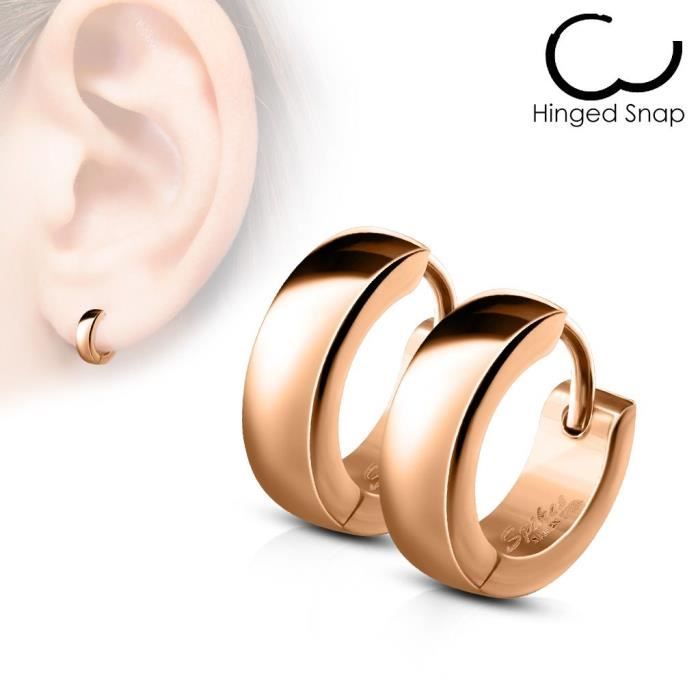 Paire Boucles d/'oreille Anneaux Croix or rose
