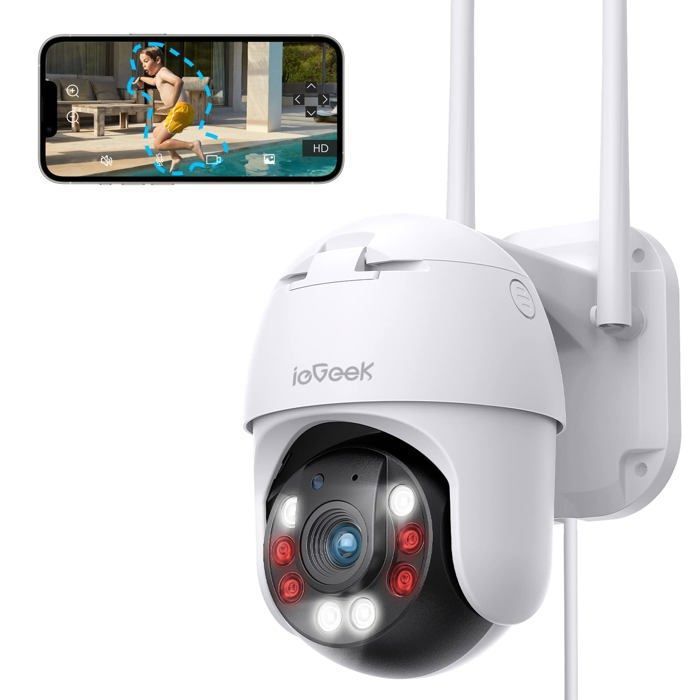 Caméra de surveillance GENERIQUE Caméra de Surveillance IeGeek ZS-GX5 2K  FHD Extérieure Intérieure Sans Fil Vision Nocturne Couleur Sirène  d'alarme Étanche IP65 Blanc