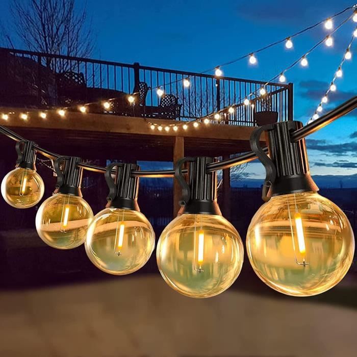 BIVGOCLS-30M G40 LED Guirlandes Lumineuses Guirlandes Extérieures-Ampoules en Plastique étanches IP45-avec 1W 50+2 Ampoules
