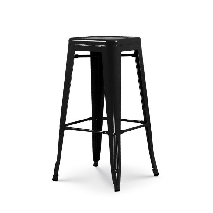 Tabouret De Bar Réglable LOFT Kosmi - Style Industriel Métal Et Assise Bois - Hauteur 65-85 Cm - Noir