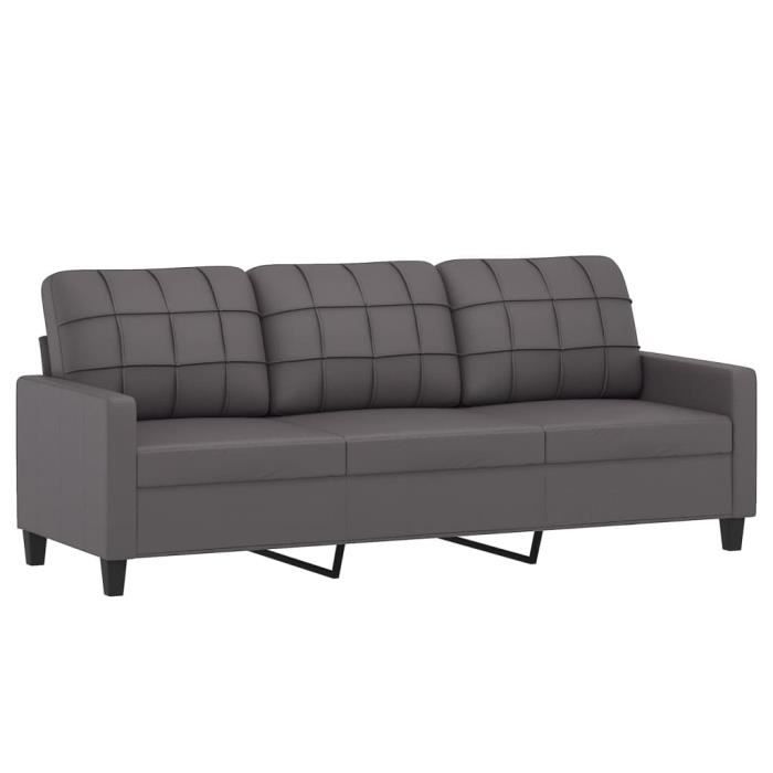 Canapé 3 places - MOTHINESSTO - YY10577 - Similicuir gris - 198x77x80 cm - Confort moelleux