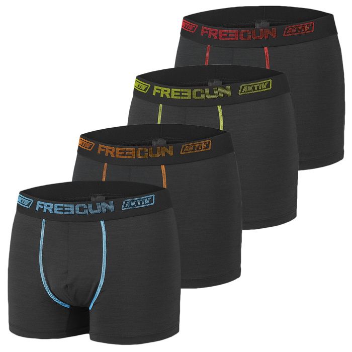 freegun boxer homme aktiv, caleçon homme sport, ceinture large (4 cm), doux, stretch et respirant (lot de 4) - noir taille l