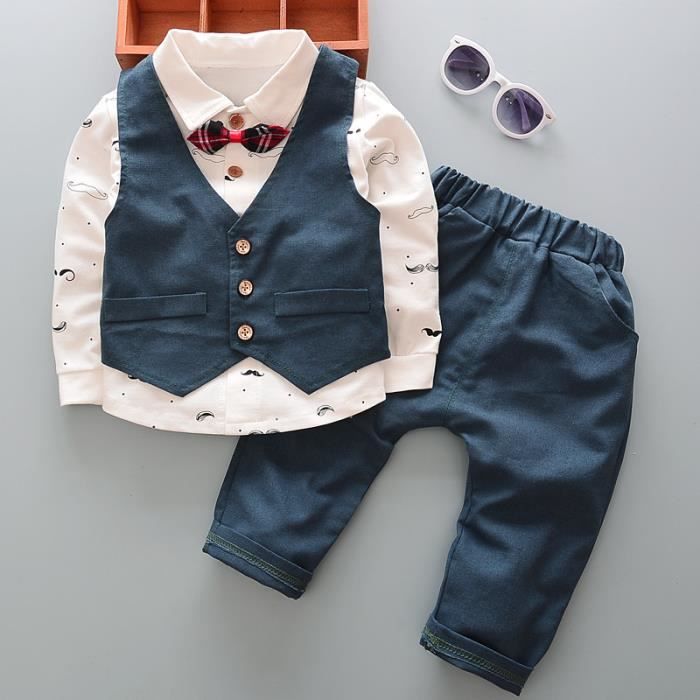 3pcs Enfants Bébé Garçons Gilet Chemise Pantalon Bébé Infant Gentleman Vêtements ensembles 0-4Y 