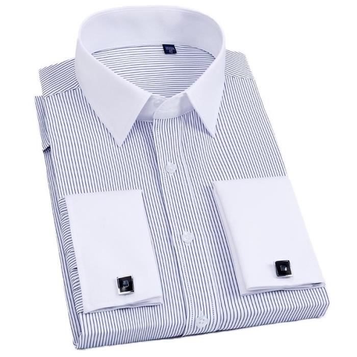 Chemise Homme à Manches Longues Rayée - Coupe Regular Fit, Élastique, Pour Bureau, Mariage, Soirée (Tissu Confortable, Style Classique)