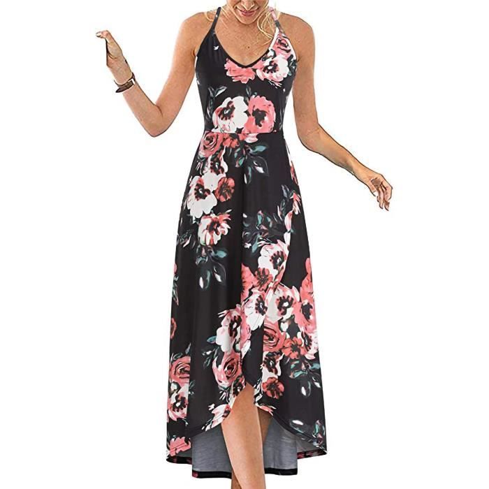 WVONIF Robe Longue Été Femme Sans Manches Robe Maxi Décontractée Imprimée Bohème Grandes Tailles