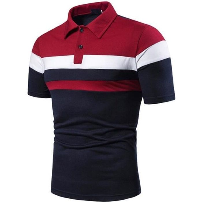 Polo Homme Chemise Homme Polo Manches Courtes Contraste Couleur Tops