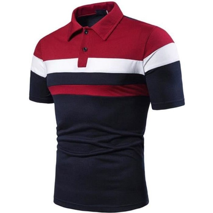 Polo Homme Chemise Homme Polo Manches Courtes Contraste Couleur Tops tv0304hts05tg Rouge Bleu