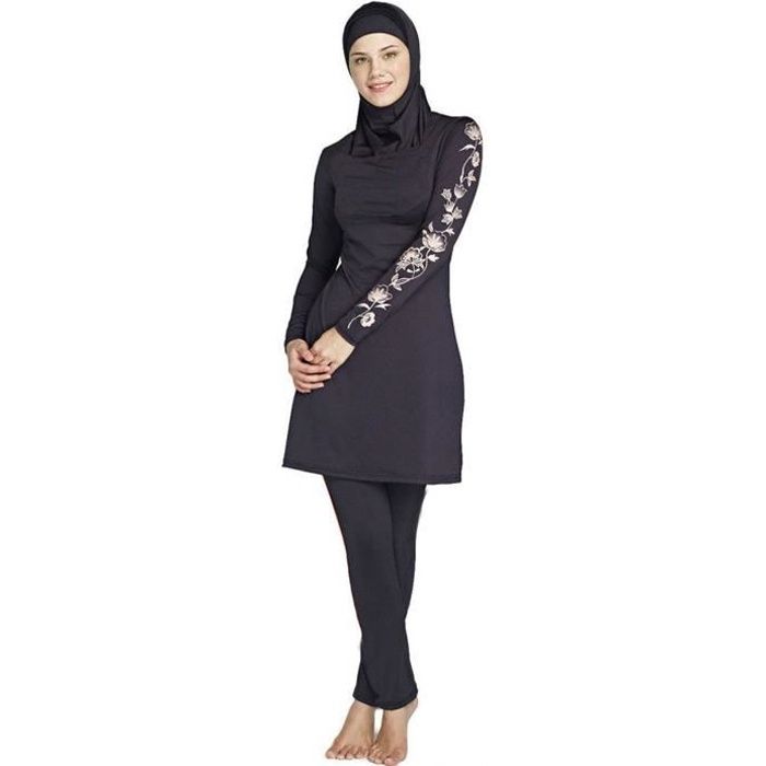 Burkini Pour Femmes - Maillot De Bain Musulman Avec Hijab - Noir Noir