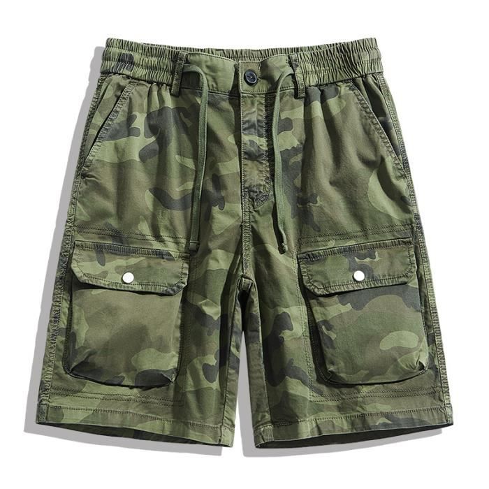 Svanco Short Homme Coton Sport Loose Fit - Cargo Chino Avec Poches, Taille Élastique Et Cordon, Confort Quotidien