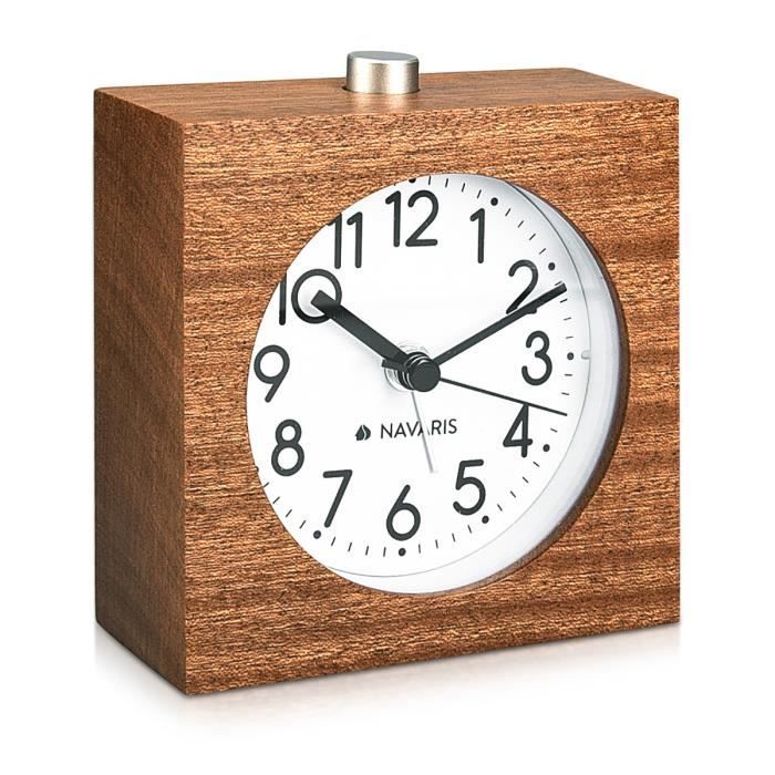Réveil Analogique En Bois Navaris | Alarme Snooze Lumière | Design Vintage - Bois Clair