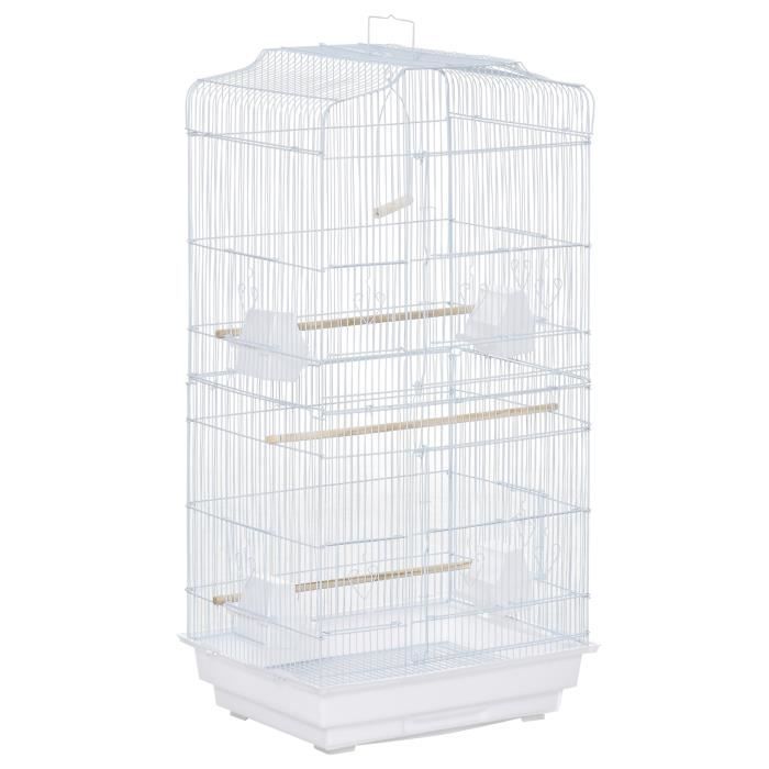 pawhut cage à oiseaux volière avec mangeoires perchoirs plateau excrément amovible cage pour canaris perruches perroquets